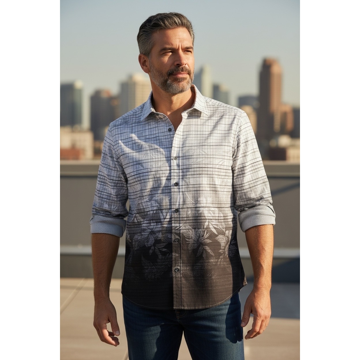 Tommy Bahama Mens Small Lazlo Fade To Black Long Sleeve Shirt Night Cap Nwt
